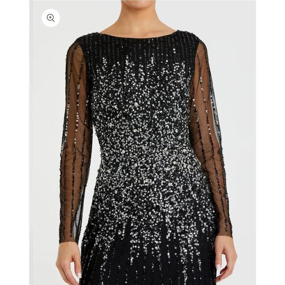 B69 Mac Duggal Long Gown Womens 6 Sequined Glam Formal Modest Elegant Sparkly - Picture 3 of 10